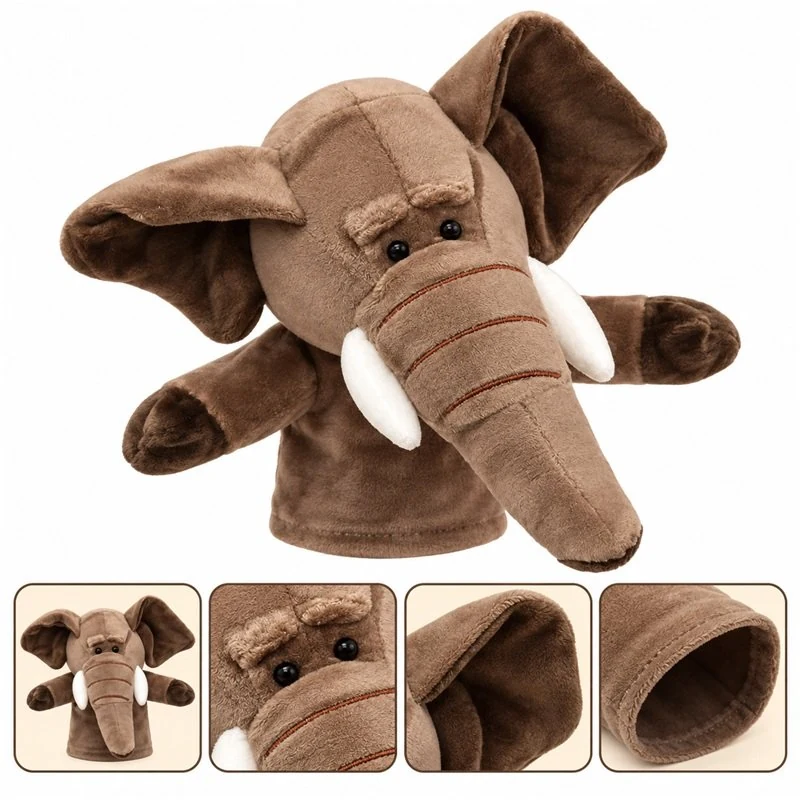 Brown Elephant Hand Puppet — construction detail concept