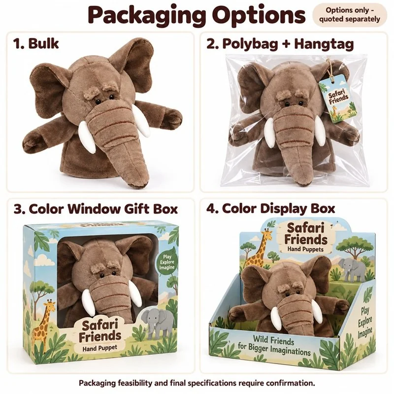 Brown Elephant Hand Puppet — packaging concept