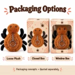 Brown Forest Spider Plush Bag Charm — optional packaging concept; final artwork, fit and quotation require confirmation.
