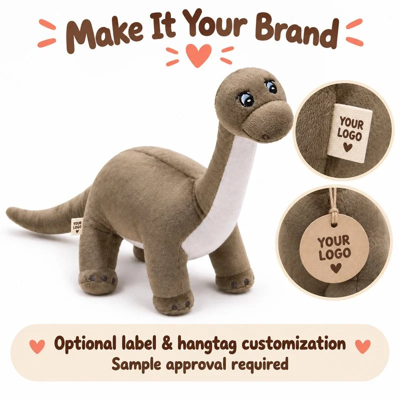 Customization concept for brown long neck dinosaur plush; feasibility and sample approval required.