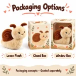 Brown Shell Snail Plush Toy — optional packaging concept; final artwork, fit and quotation require confirmation.