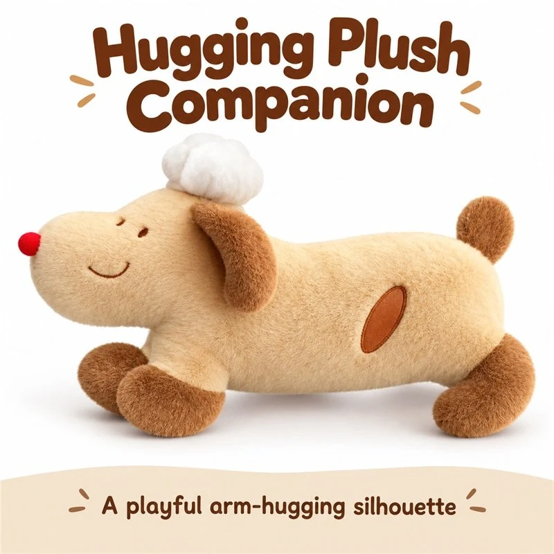 Chef Hat Long Body Dog Plush; AI concept reference, final sample and specifications to be confirmed.