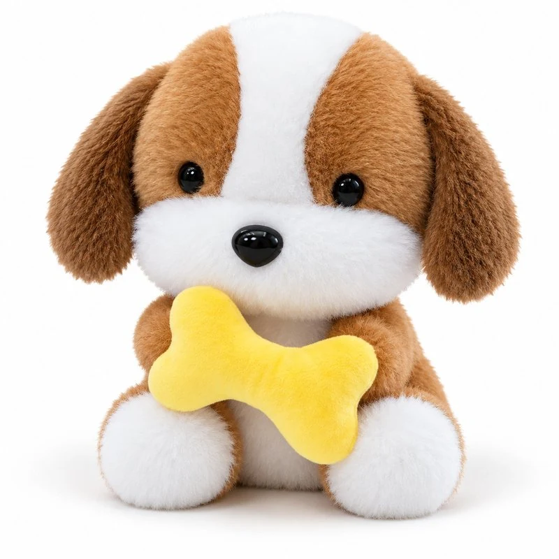 Brown White Puppy With Yellow Bone Plush