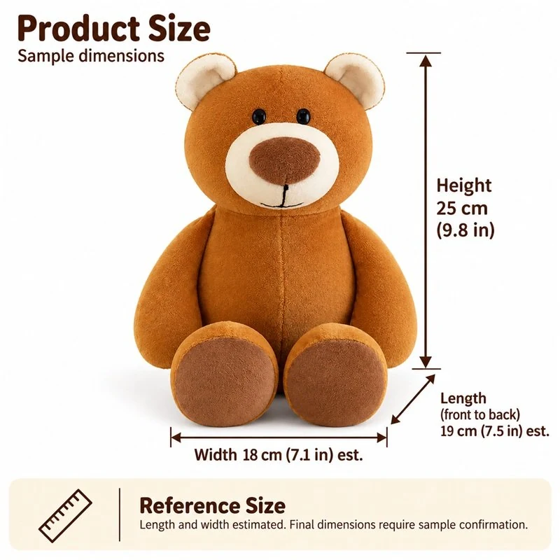 Caramel Brown Bear Plush — proposed size reference; dimensions require sample confirmation.