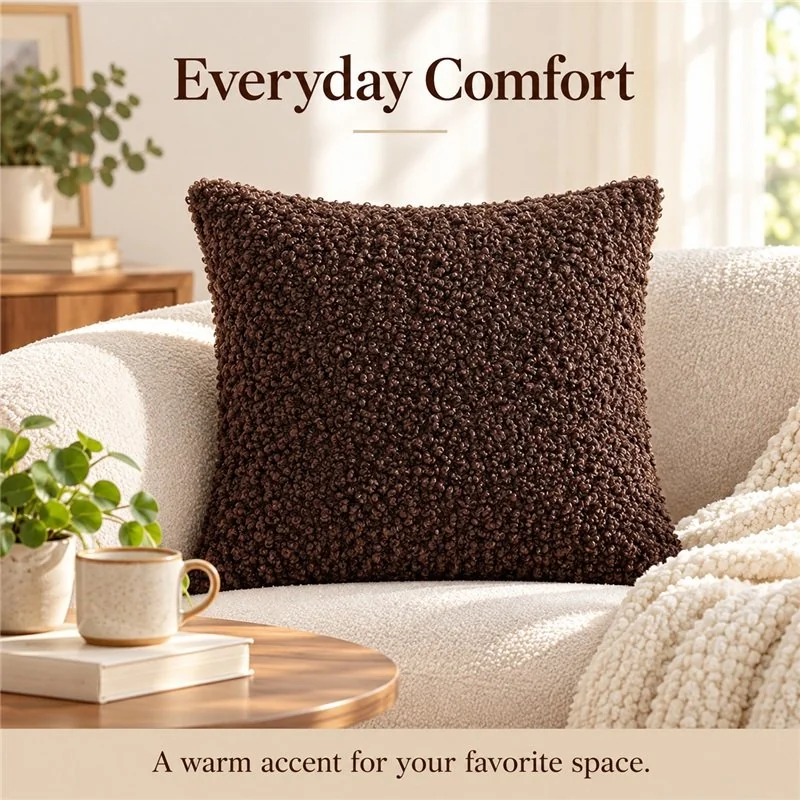 Chocolate Brown Curly Texture Square Cushion — illustrative application scene.