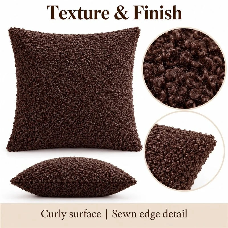Chocolate Brown Curly Texture Square Cushion — construction and surface detail concept.