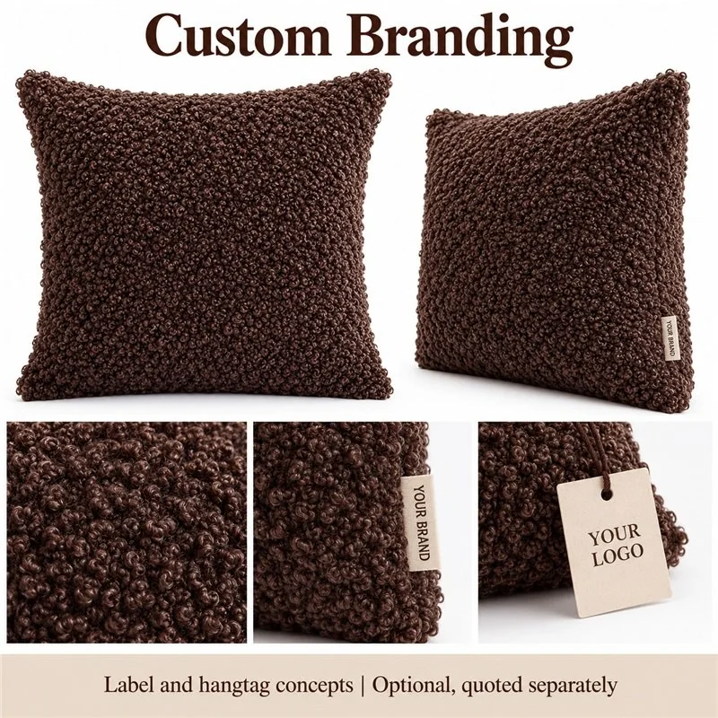 Chocolate Brown Curly Texture Square Cushion — optional branding and customization concept; feasibility requires confirmation.