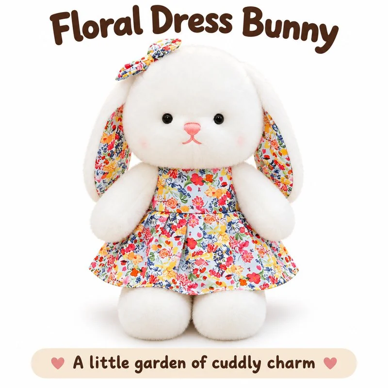 Colorful Floral Dress Rabbit Plush
