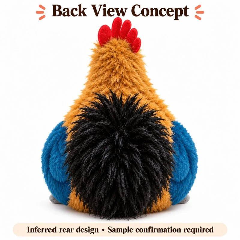 Colorful Rooster Plush — back view concept
