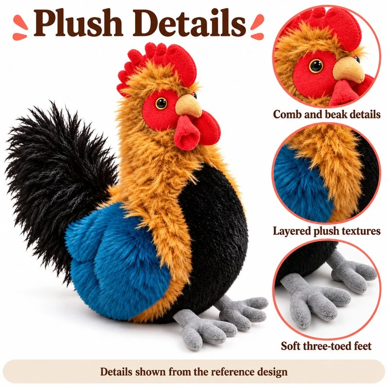 Colorful Rooster Plush — construction detail concept