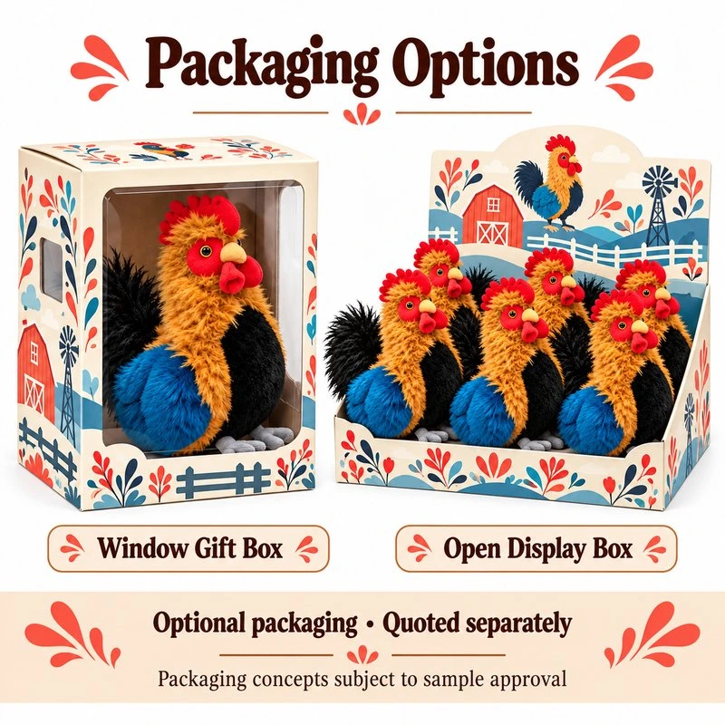 Colorful Rooster Plush — packaging concept