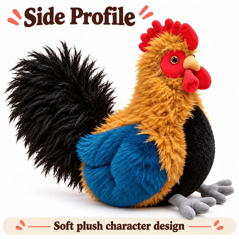 Colorful Rooster Plush — side view concept