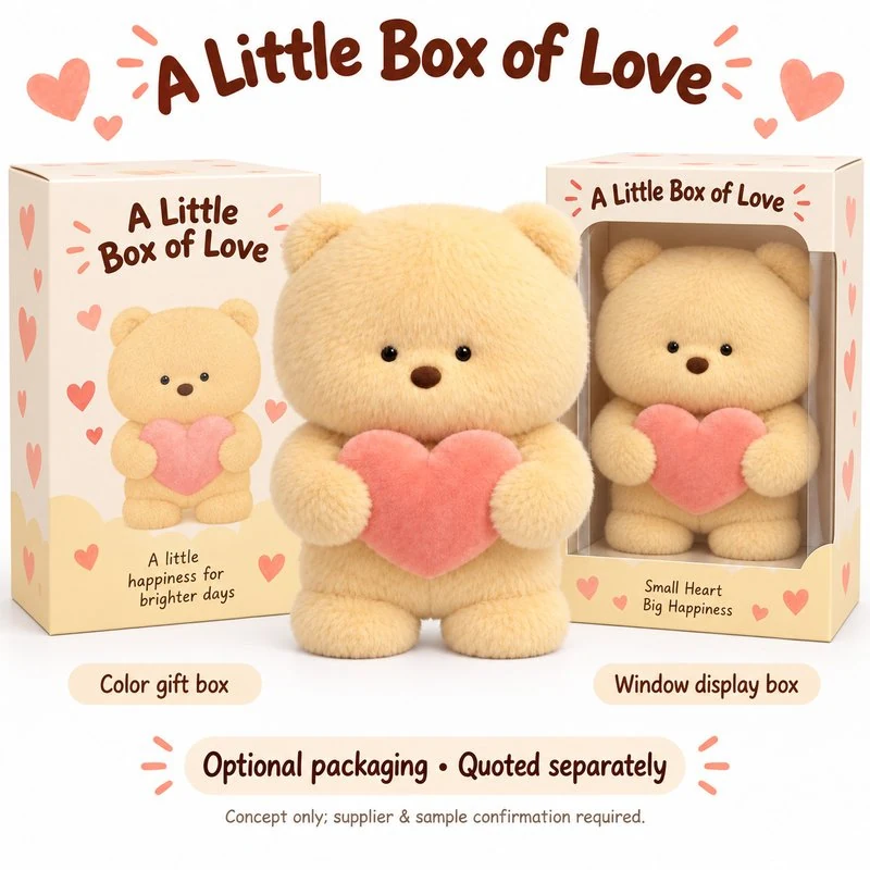 Cream Bear With Pink Heart Plush — optional packaging concept; final artwork, fit and quotation require confirmation.