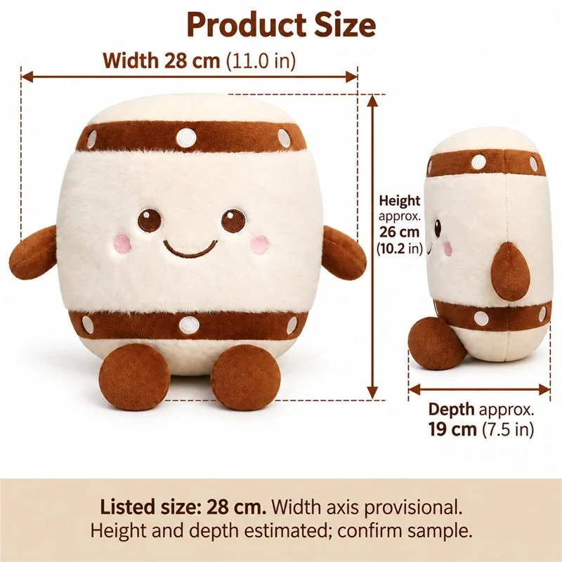 Cream Brown Drum Plush — proposed size reference; dimensions require sample confirmation.