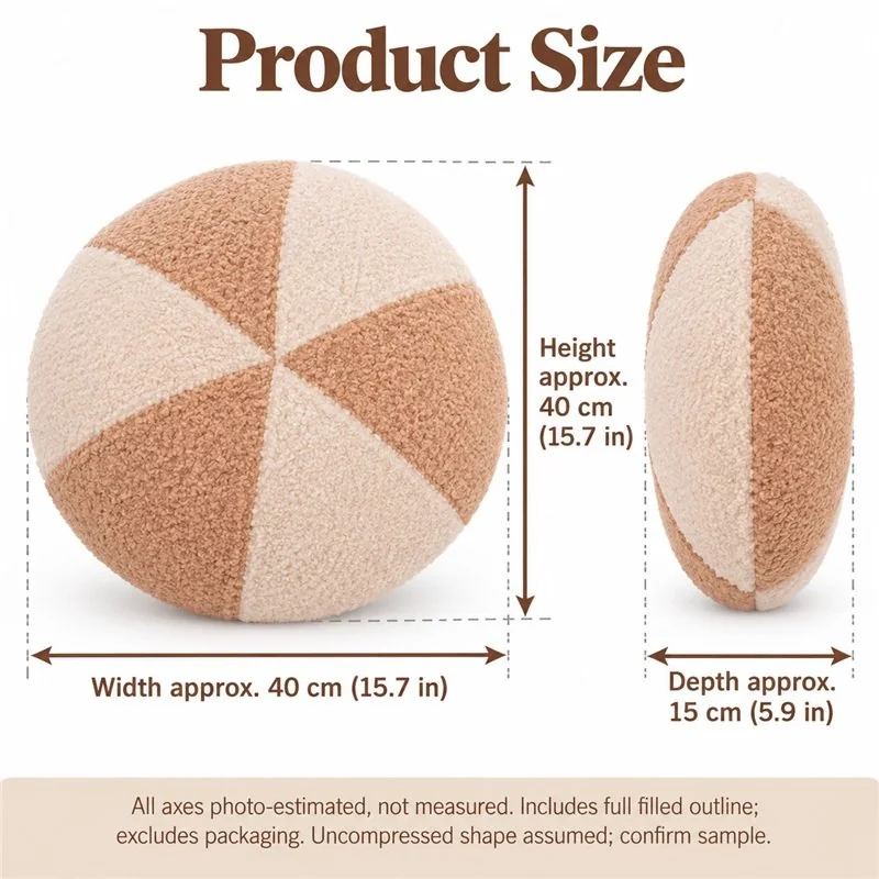 Cream Caramel Round Plush Cushion — proposed size reference; dimensions require sample confirmation.