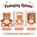 Cream Overalls Brown Teddy Bear Plush — optional packaging concept; final artwork, fit and quotation require confirmation.