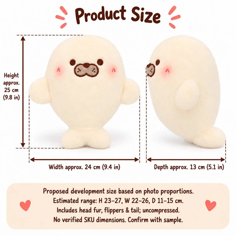 Cream Seal Plush — proposed size reference; dimensions require sample confirmation.