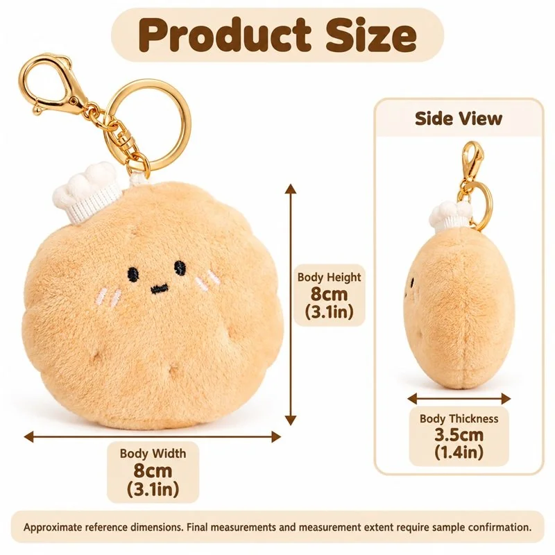 Chef Hat Cream Bun Plush Keychain — proposed size reference; dimensions require sample confirmation.