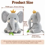 Crowned Gray Elephant Plush — proposed size reference; dimensions require sample confirmation.