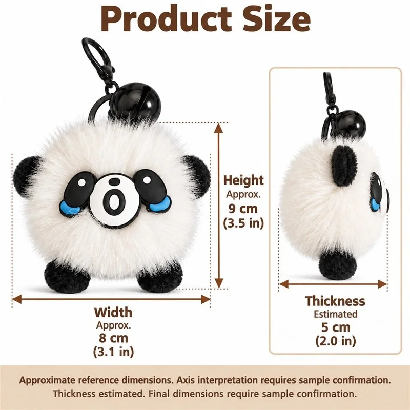 Crying Panda Pompom Keychain — proposed size reference; dimensions require sample confirmation.