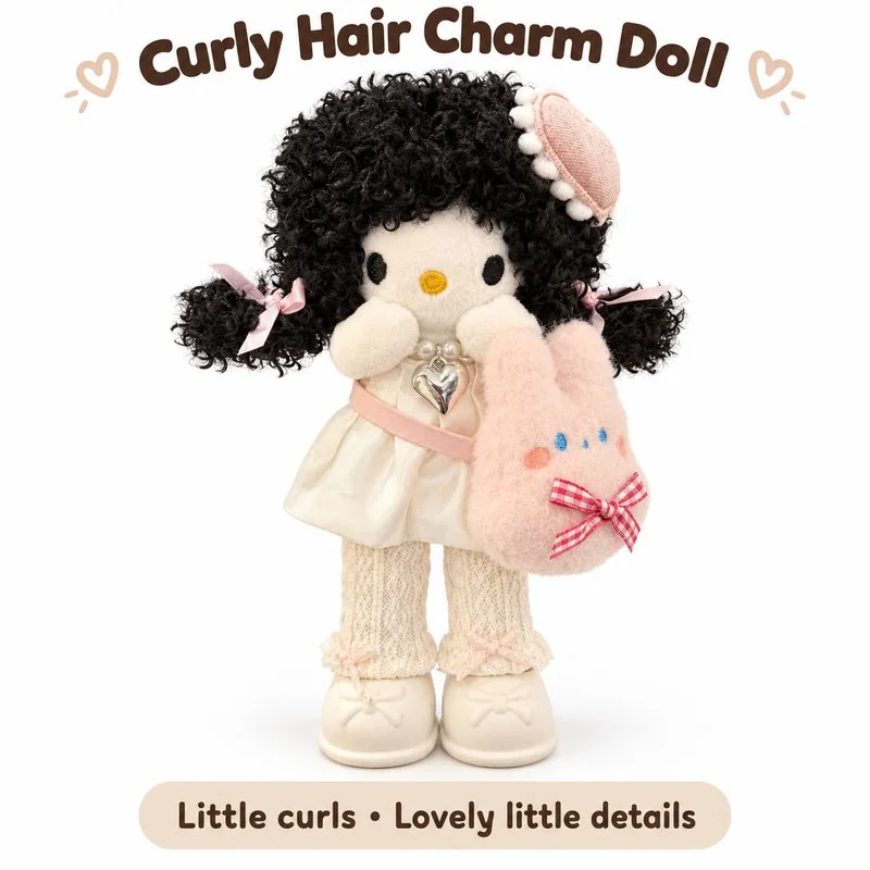Curly Hair Pink Bag Cloth Doll