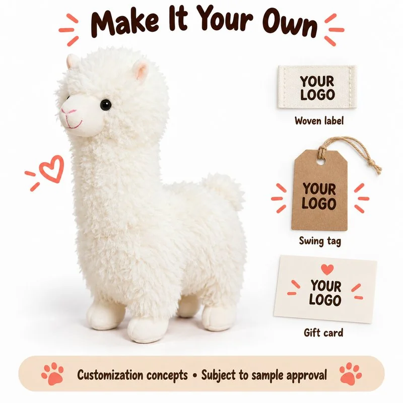 Curly White Alpaca Plush — optional branding and customization concept; feasibility requires confirmation.