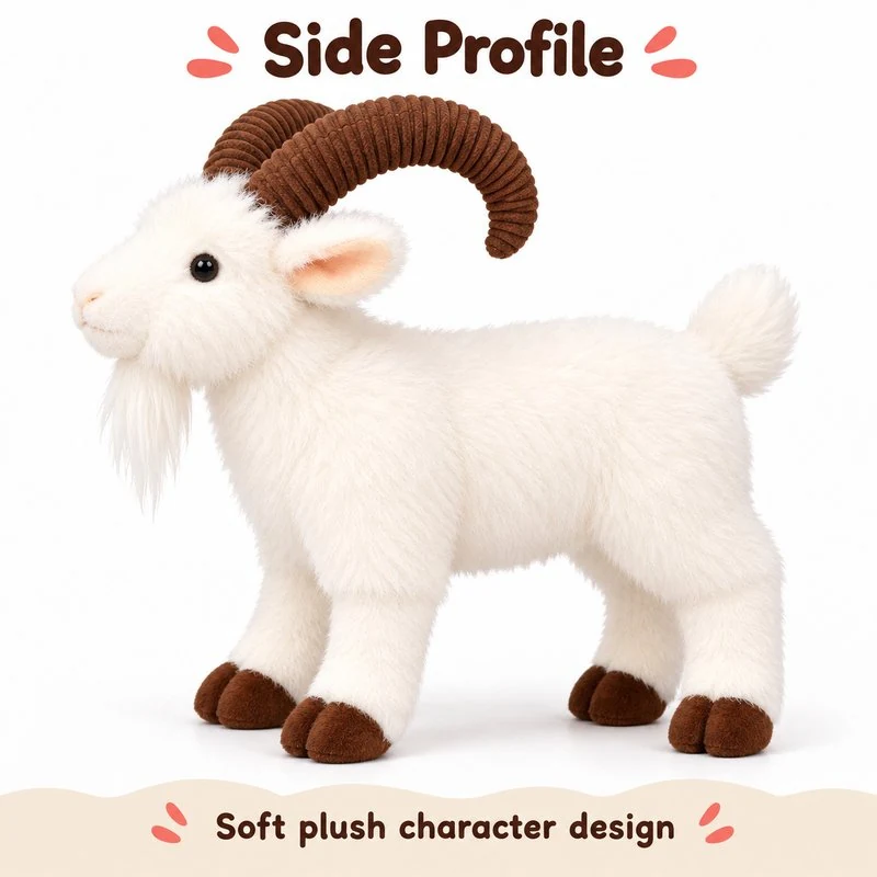 Curved Horn Goat Plush — side view concept