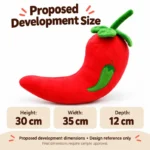 Curved Red Chili Pepper Plush — proposed size reference; dimensions require sample confirmation.