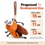 Dizzy Cockroach Plush Keychain — proposed size reference; dimensions require sample confirmation.