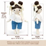 Double Bun Blue Trouser Cloth Doll — proposed size reference; dimensions require sample confirmation.