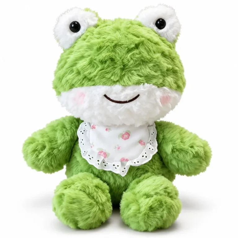 Floral Lace Bib Green Frog Plush