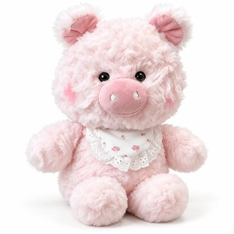 Floral Lace Bib Pink Pig Plush