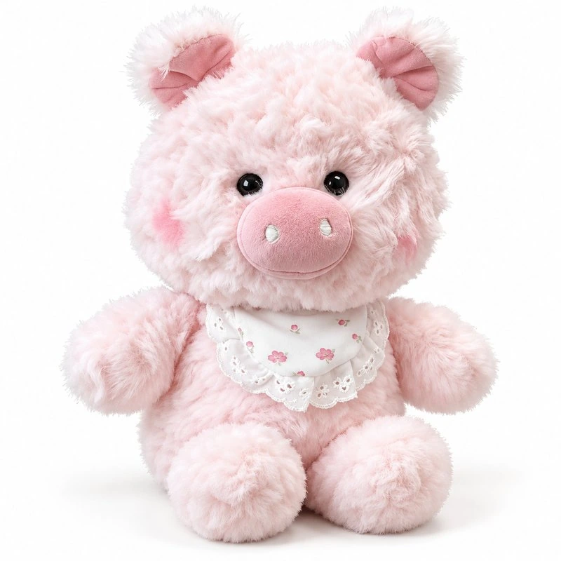 Floral Lace Bib Pink Pig Plush