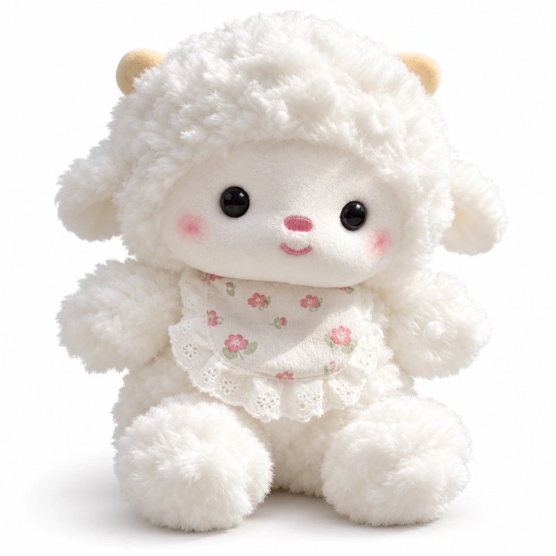 Floral Lace Bib White Lamb Plush
