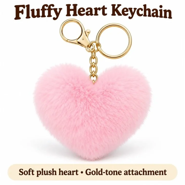 Fluffy Pink Heart Plush Keychain