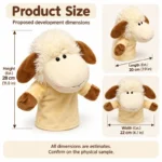 Fluffy Sheep Hand Puppet — proposed size reference; dimensions require sample confirmation.