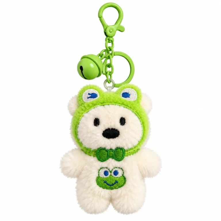 Frog Hood White Bear Plush Keychain