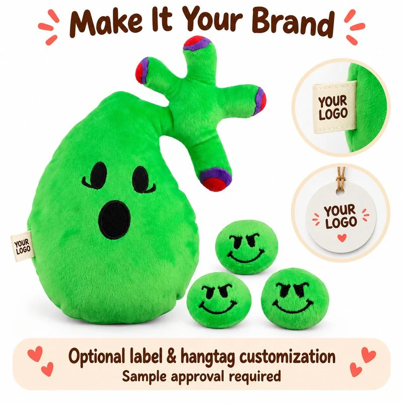 Customization concept for gallbladder gallstones plush set; feasibility and sample approval required.