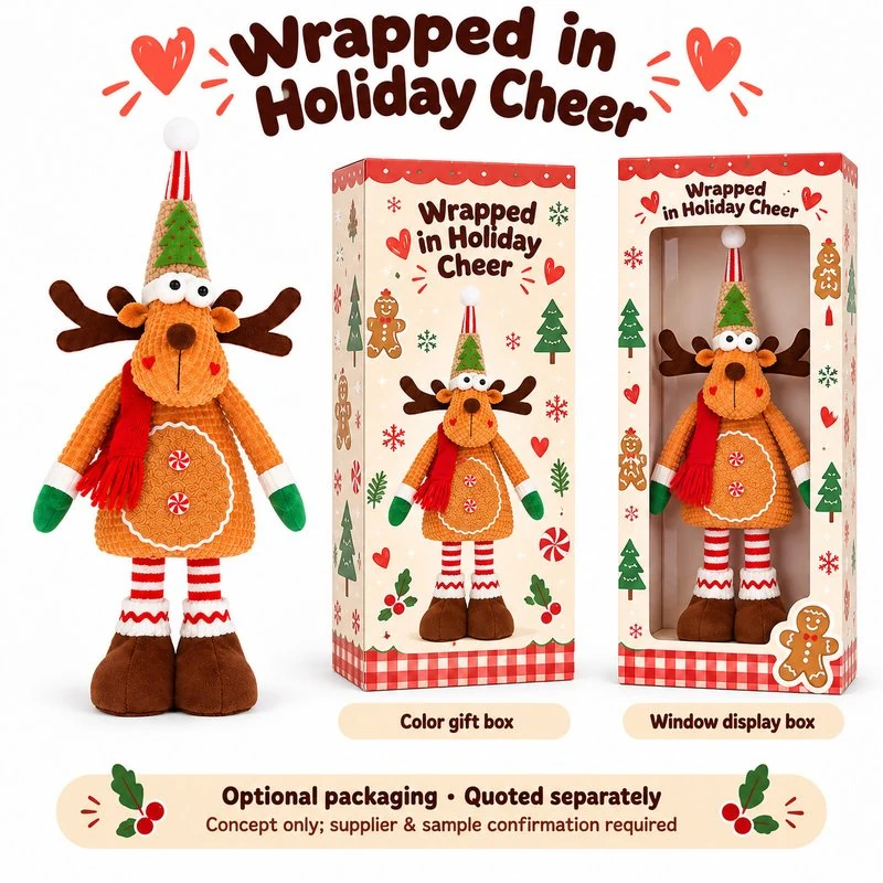 Gingerbread Reindeer Decoration — optional packaging concept; final artwork, fit and quotation require confirmation.