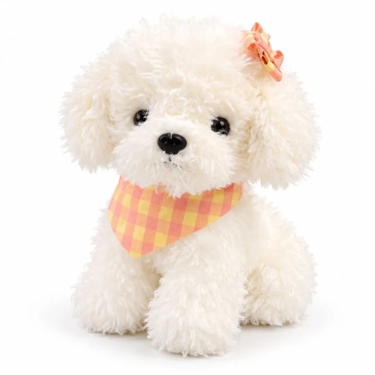 Gingham Bandana White Poodle Plush