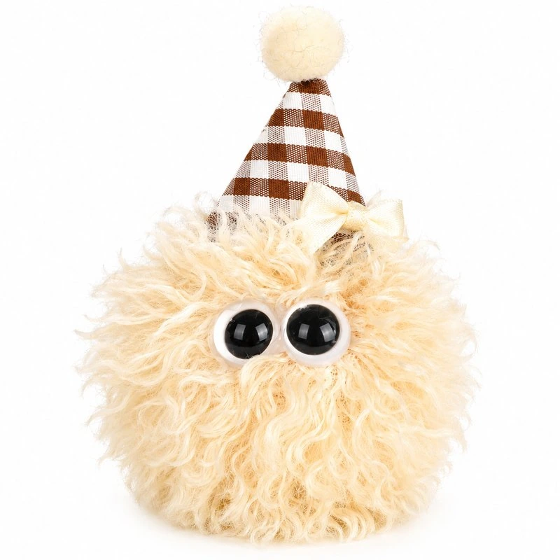 Gingham Party Hat Furry Monster Plush