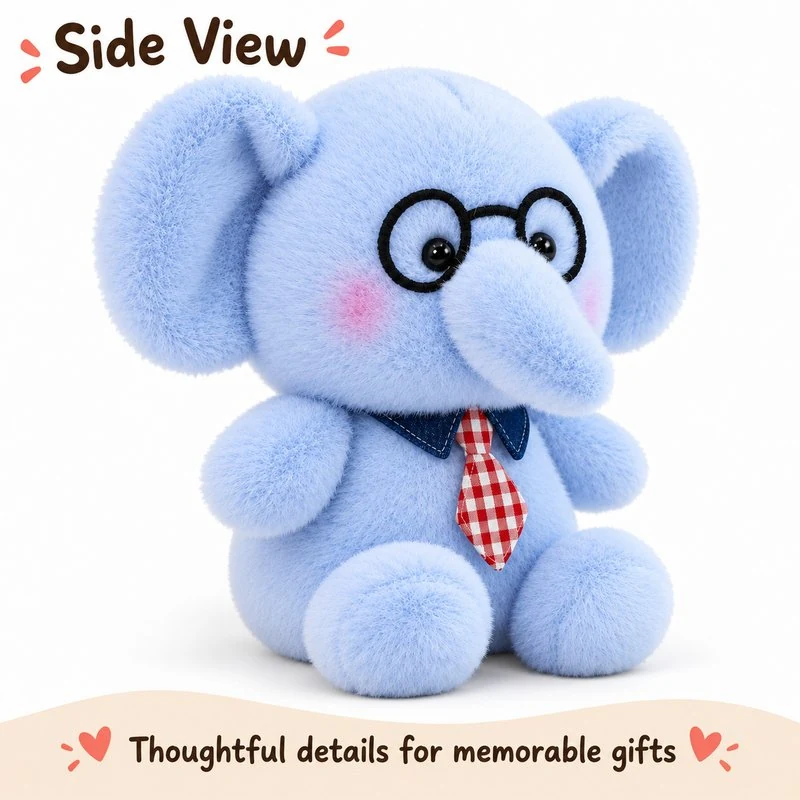 Glasses Necktie Blue Elephant Plush — additional angle concept.