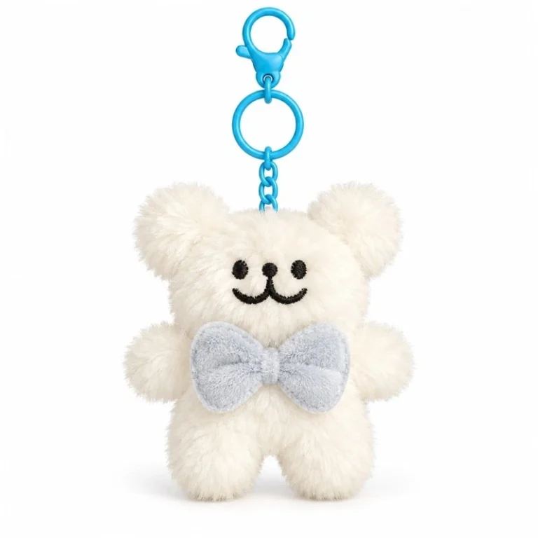 Gray Bow White Bear Plush Keychain