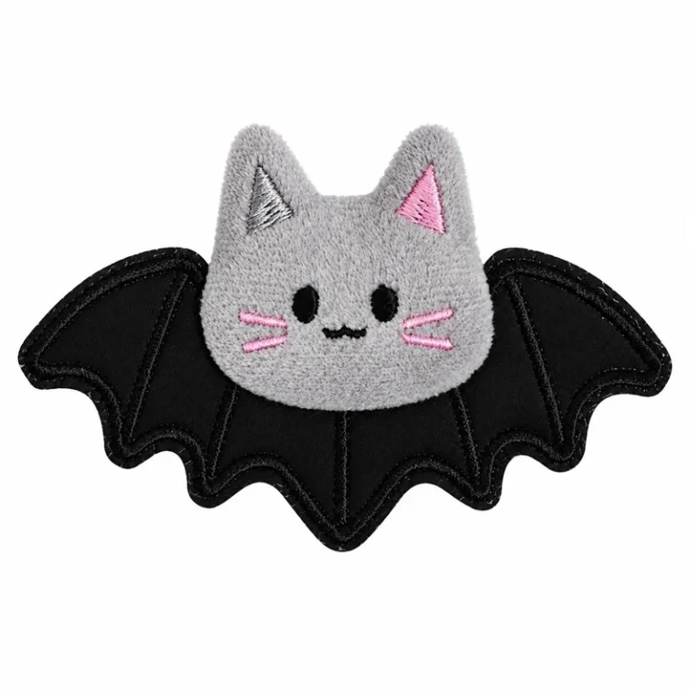 Gray Cat Bat Textile Applique