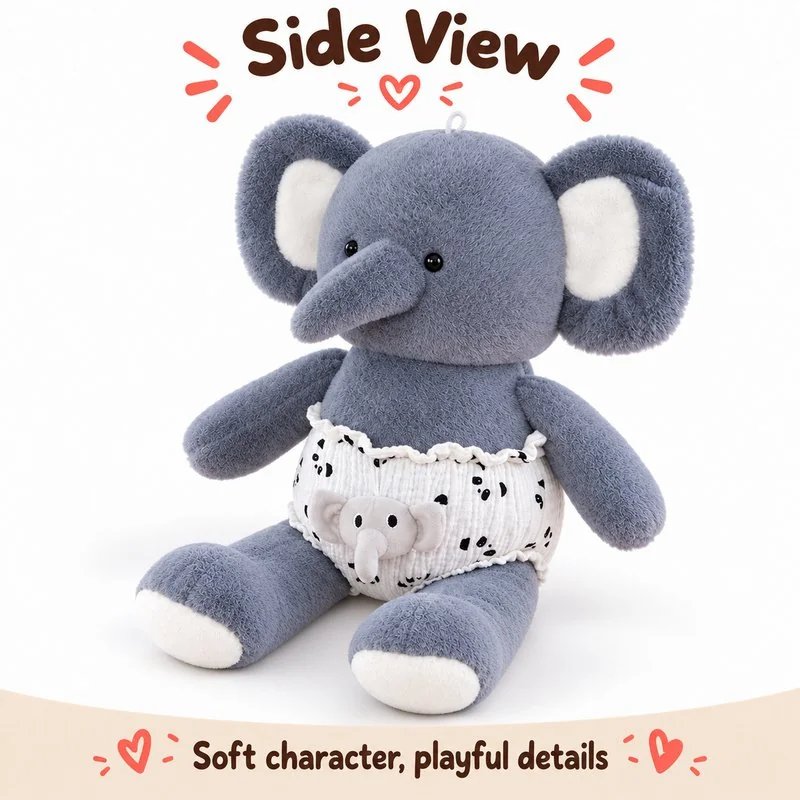 Gray Diaper Elephant Plush — additional angle concept.