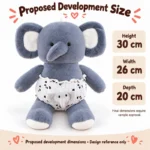 Gray Diaper Elephant Plush — proposed size reference; dimensions require sample confirmation.