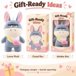 Gray Heart Bag Donkey Plush — optional packaging concept; final artwork, fit and quotation require confirmation.