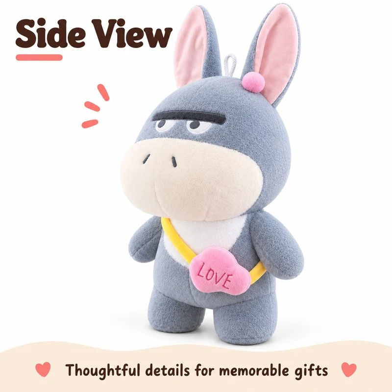 Gray Heart Bag Donkey Plush — additional angle concept.