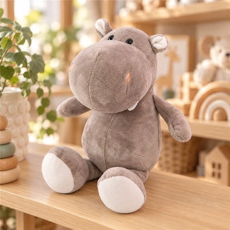 Illustrative application scene featuring gray hippopotamus stuffed animal; setting is a concept.
