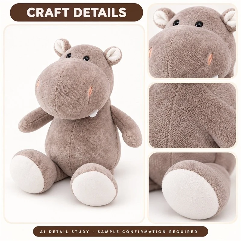 Gray Hippopotamus Stuffed Animal — construction detail concept